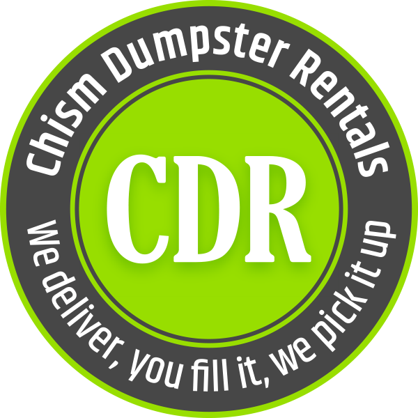 Chism Dumpster Rentals logo with green circle, white CDR letters, and slogan &ldquo;we deliver, you fill it, we pick it up&rdquo;