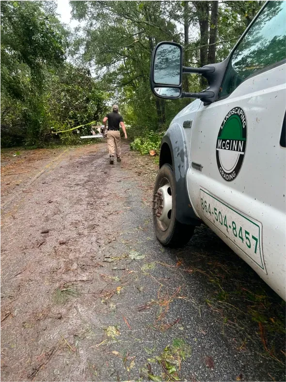 A utility truck with the logo 