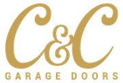 Gold “C&C Garage Doors” logo on a white background