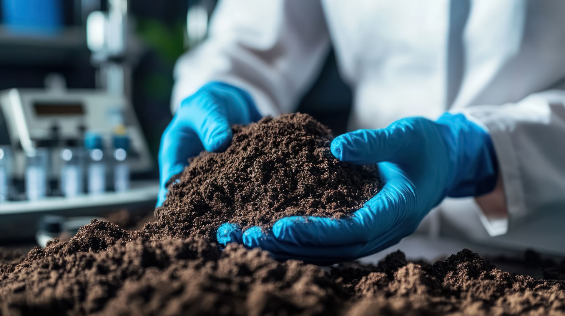Scientific soil testing in laboratory setting.