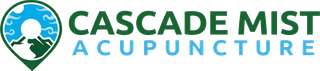 Cascade Mist Acupuncture logo with green mountain, blue water drop, and pine tree icon