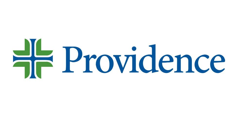 Providence logo in blue text with green cross icon