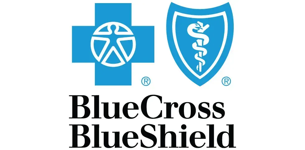 BlueCross BlueShield logo with blue cross, shield, and black company name text