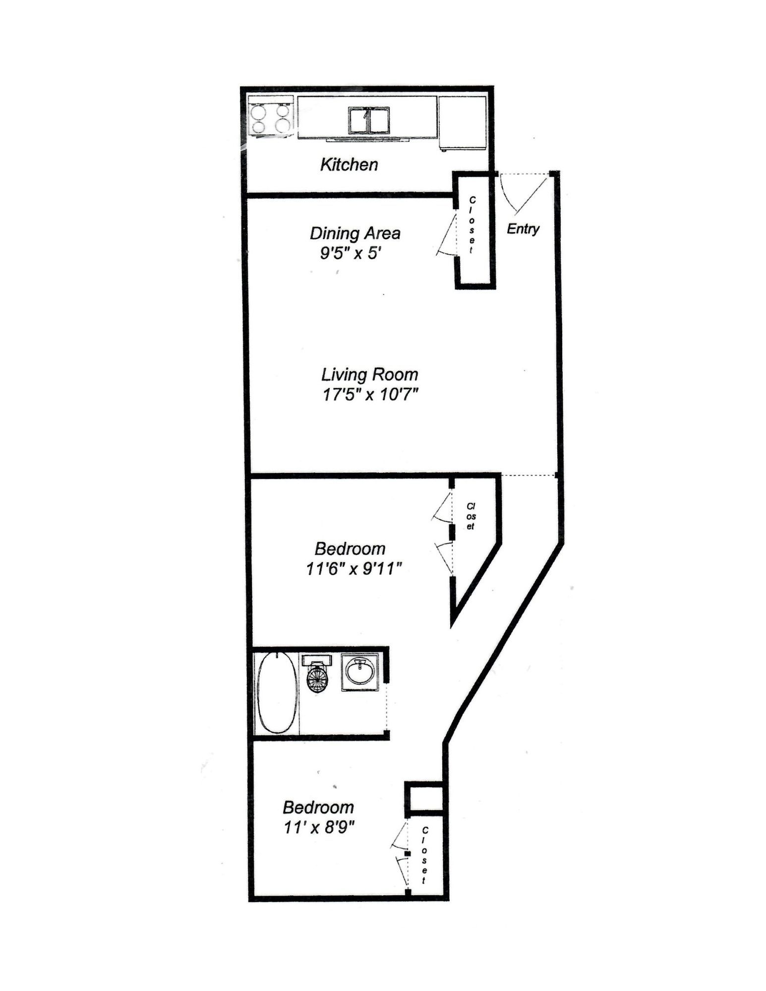 Floor Plan: 2 Bed · 1 Bath · 679 SQ. FT.
