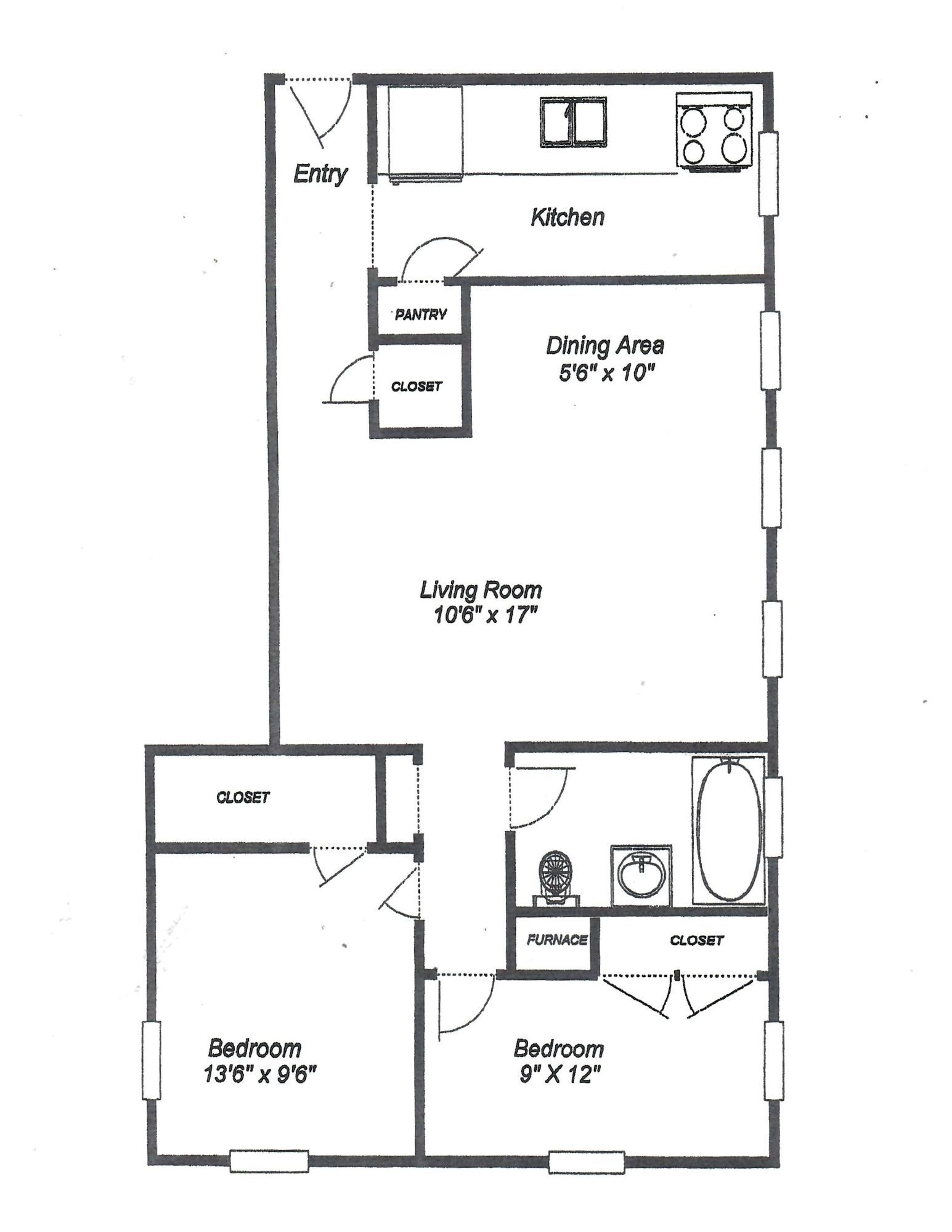 Floor Plan: 2 Bed · 1 Bath · 750 SQ. FT.