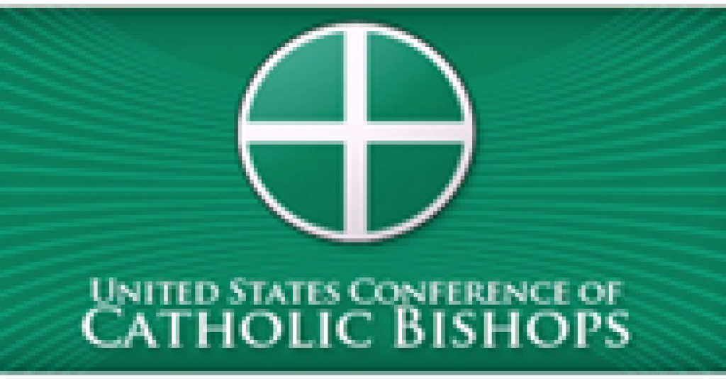 United States Conference of Catholic Bishops logo on a green background with a white cross emblem