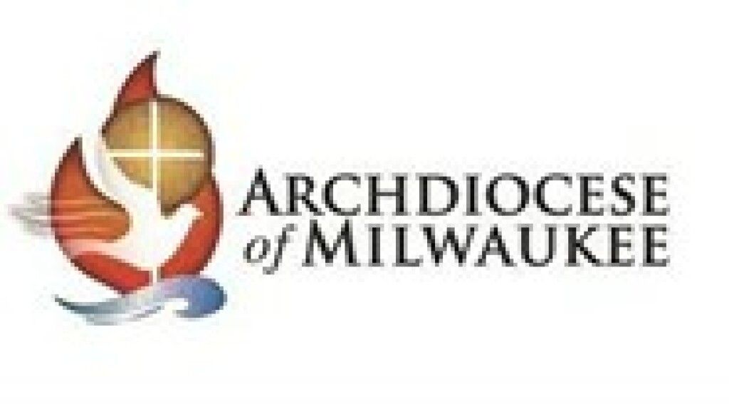 Archdiocese of Milwaukee logo with red and gold cross and flame emblem