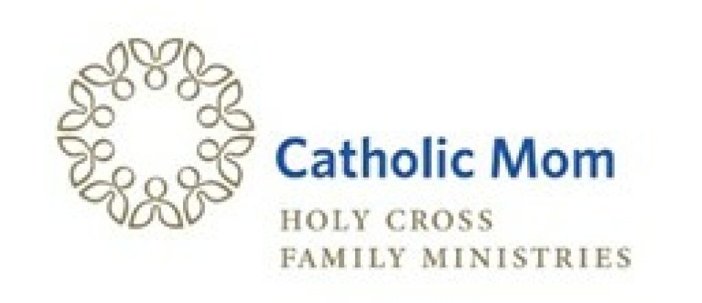 Catholic Mom logo with floral wreath and the text “Holy Cross Family Ministries”