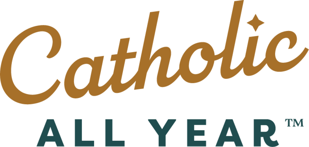 Catholic All Year logo in gold and teal text