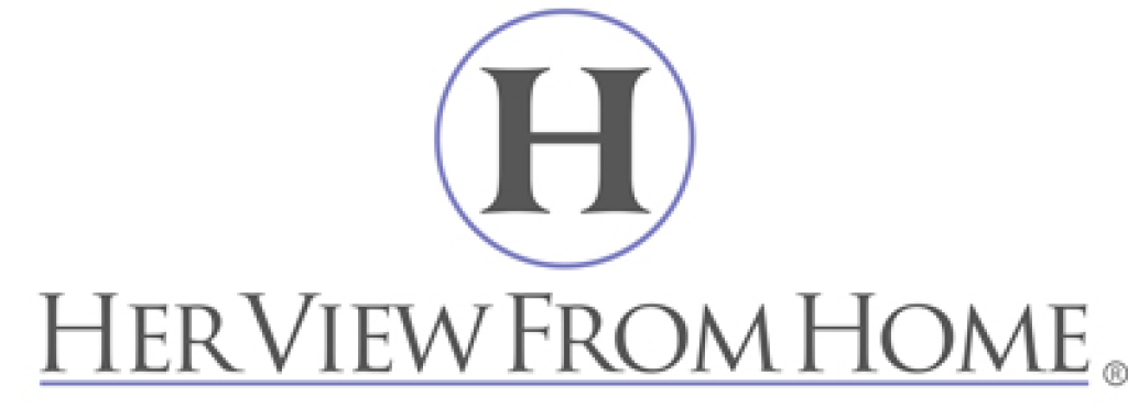 Logo reading “Her View From Home” with a stylized H in a circle above the text.