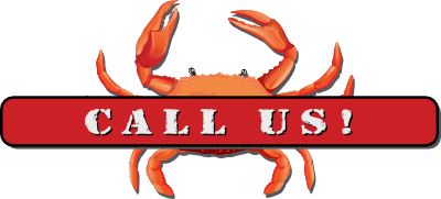 Orange crab with red banner reading 