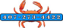 Orange crab with blue phone number bar: 407-273-4422 to Call High Tide Harry's Restaurant