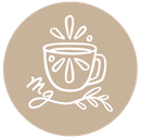 White line art of a teacup with splashes, 