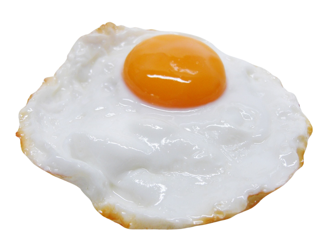 Sunny-side-up fried egg with a bright orange yolk and white, slightly browned edges.