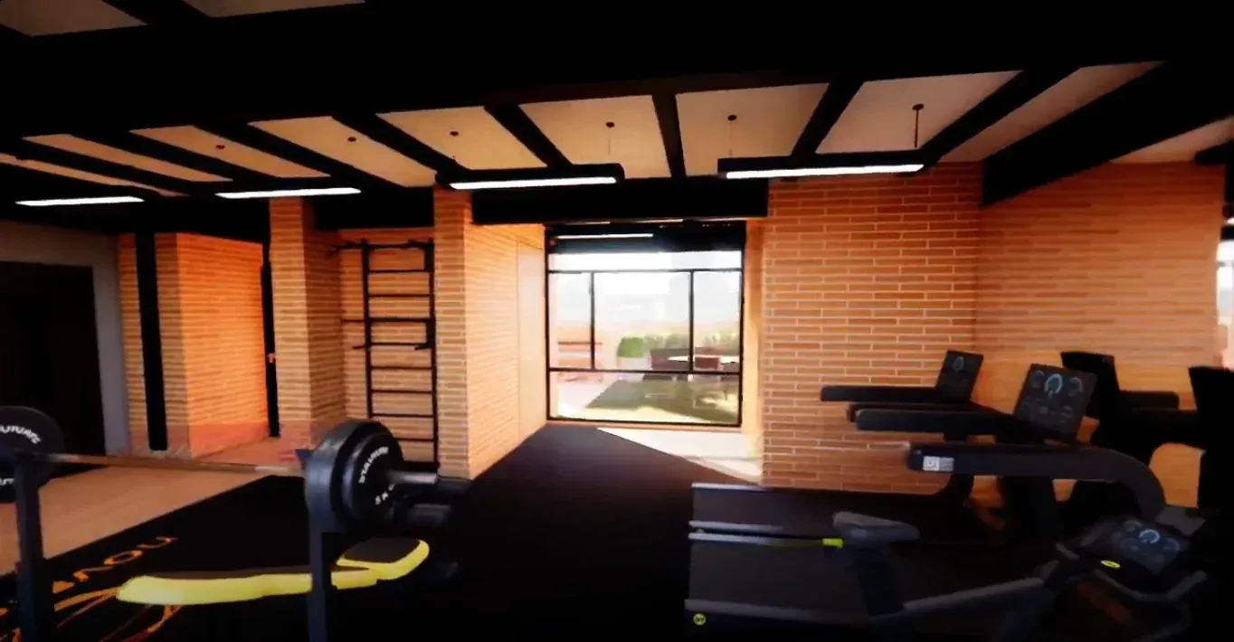 Hotel con gimnasio en Bogotá con máquinas de entrenamiento, luz natural y vista exterior en Nova Iorque