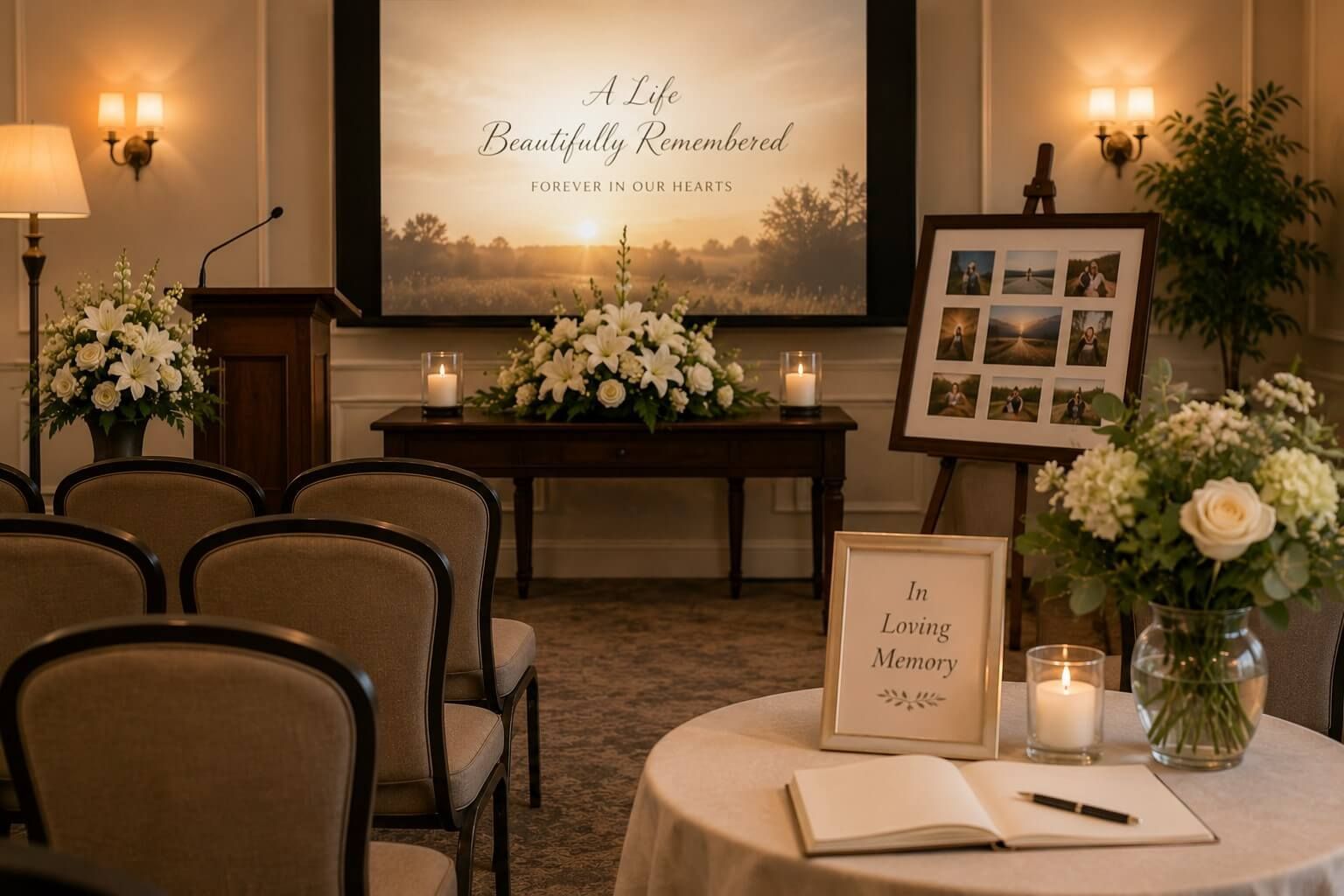 Flowers, candles, and cherished photos create a meaningful setting for Roanoke, VA funeral services