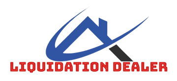 a logo for liquidation dealer with a blue arrow