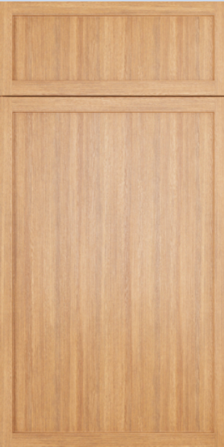 Wooden cabinet door with a panelled design, light brown color.