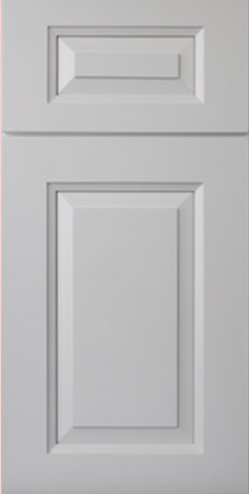 Light gray cabinet door with raised panel and rectangular top detail.