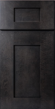 Dark stained wood cabinet door with inset rectangular panels.
