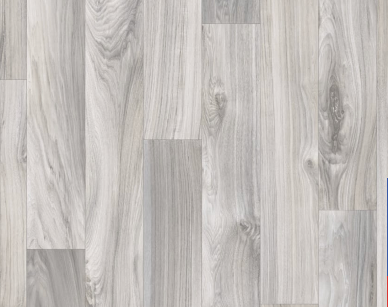 Light gray wood plank flooring with subtle grain patterns and seams
