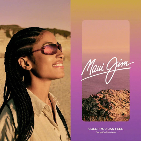 A woman wearing maui jim sunglasses is smiling