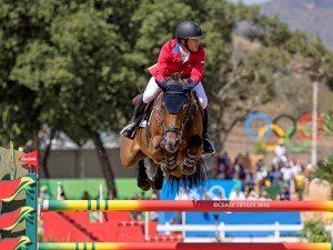 A man is riding a horse over a hurdle.