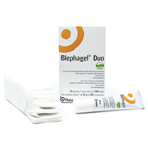 A tube of blephagel duo is next to a box of tissues