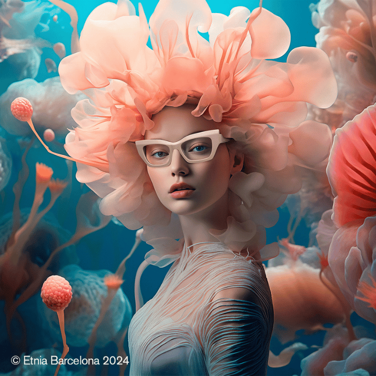 A woman with glasses and a flower in her hair
