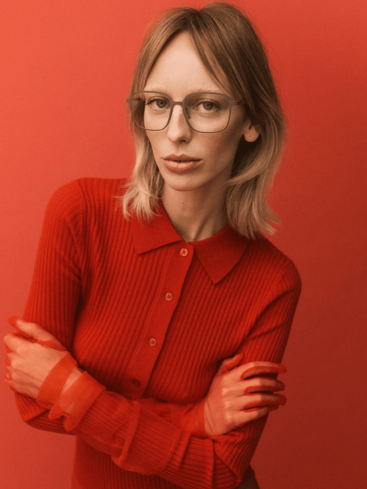 A woman wearing glasses