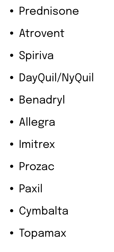 A list of medications including paxil and cymbalta