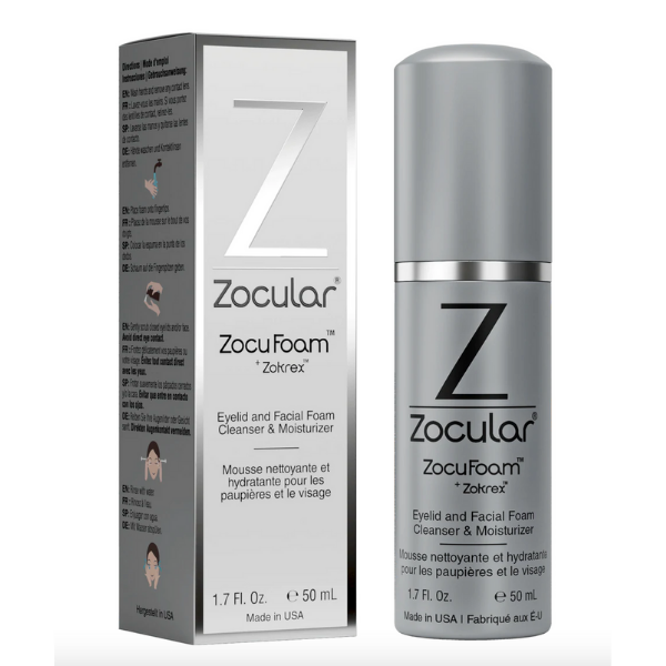 A bottle of zocular zocufoam next to its box