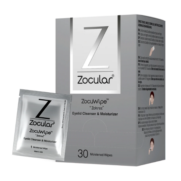 A box of zocular eyelid cleanser and moisturizer