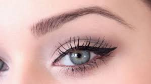A close up of a woman 's eye with eyeliner.