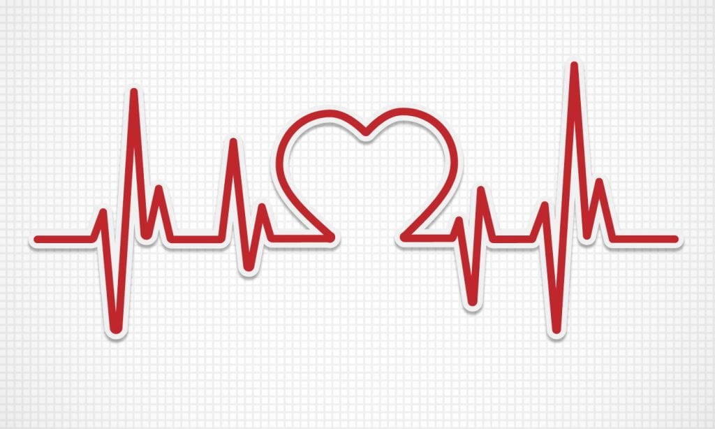 A heartbeat line with a heart in the middle on a white background.