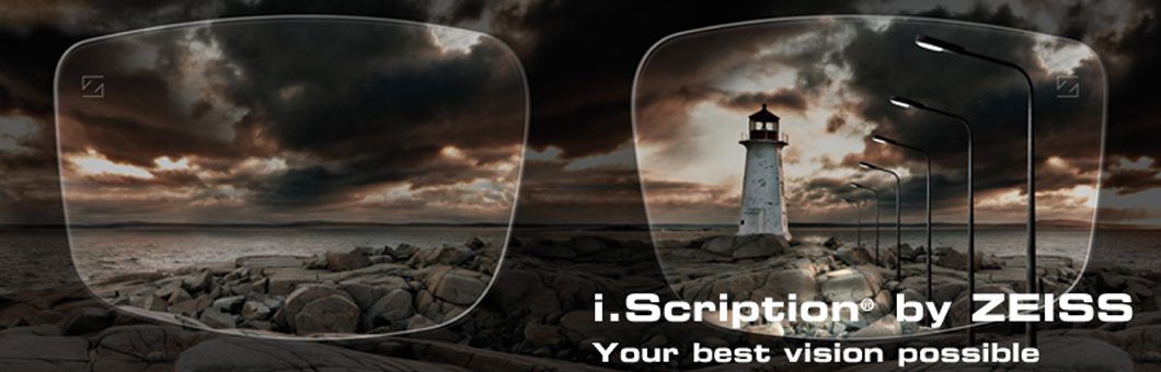 A pair of glasses with a lighthouse in the background.