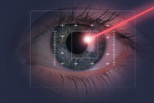 A close up of a person 's eye being scanned by a laser