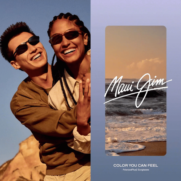 A man and a woman wearing maui jim sunglasses