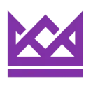 Purple abstract crown logo with geometric lines and a horizontal base line