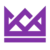 Purple abstract crown logo with geometric lines and a horizontal base line