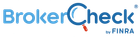 BrokerCheck logo: Blue text, magnifying glass design,