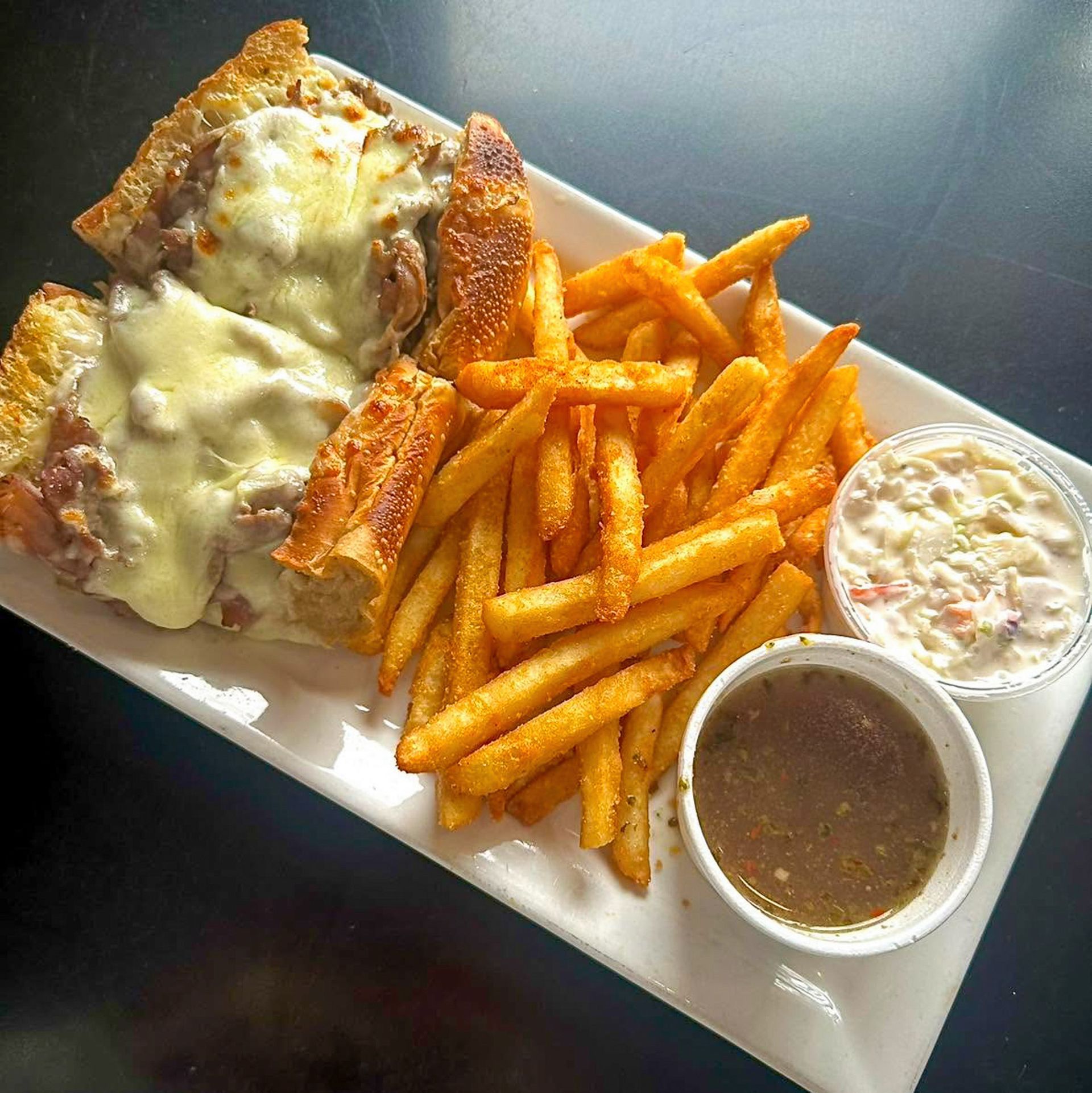Beef sandwich and tavern sides from Ralph's