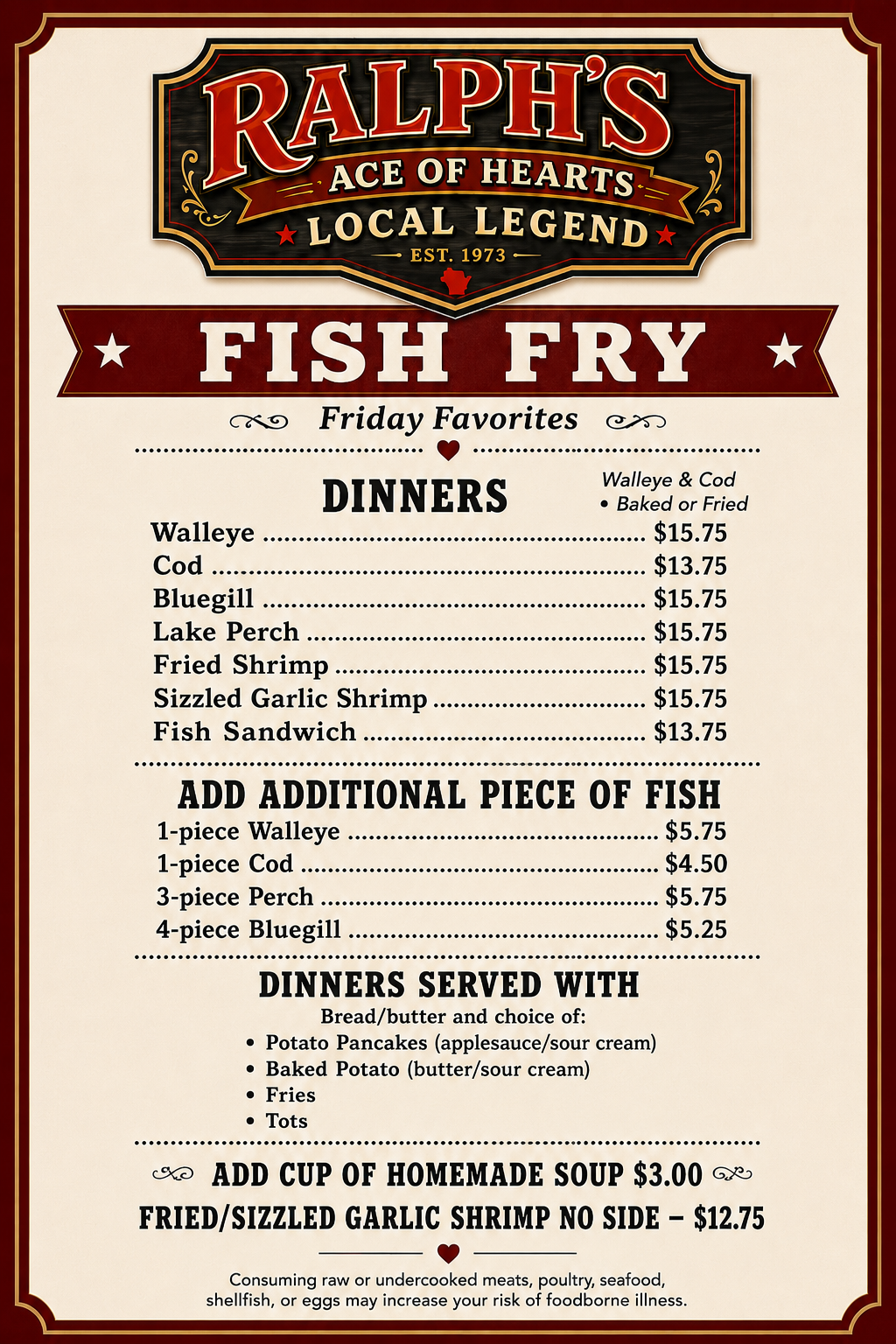 Friday Fish Fry weekly flyer at Ralph's Ace of Hearts