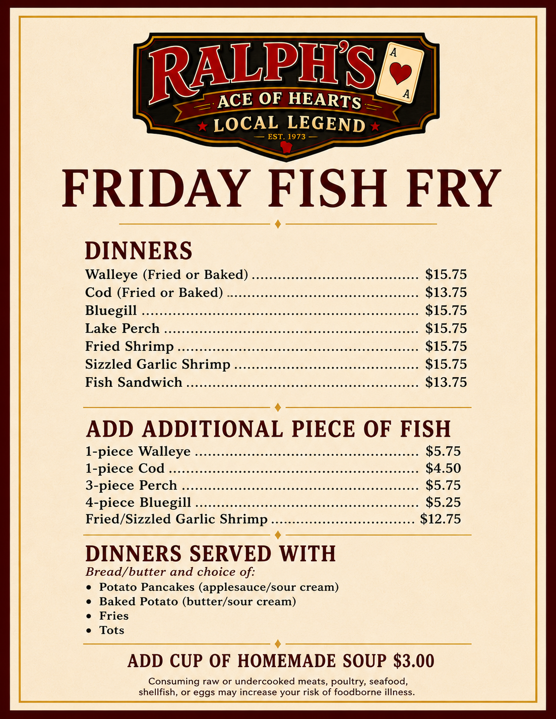 Friday Fish Fry weekly flyer at Ralph's Ace of Hearts