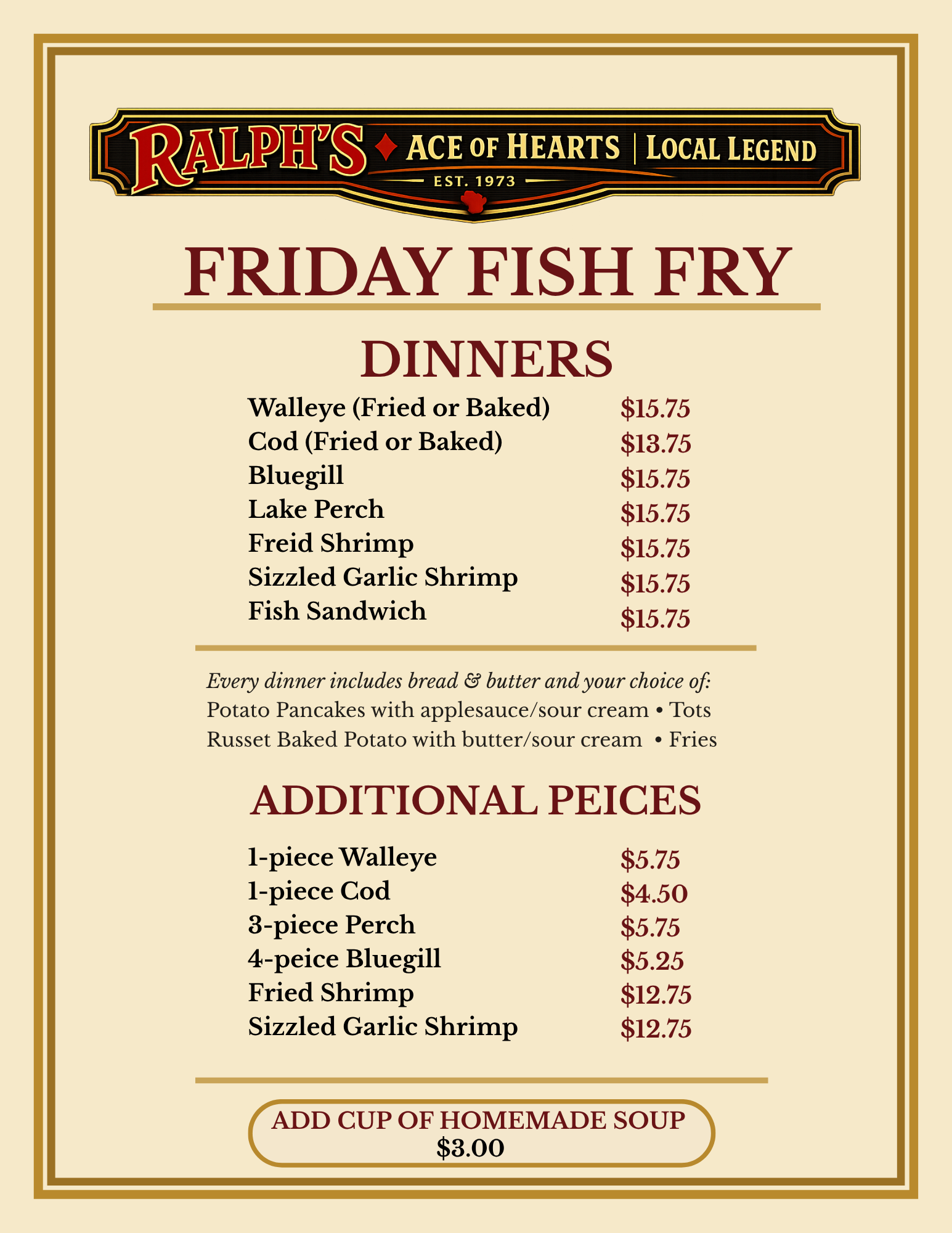Friday weekly special at Ralph's Ace of Hearts