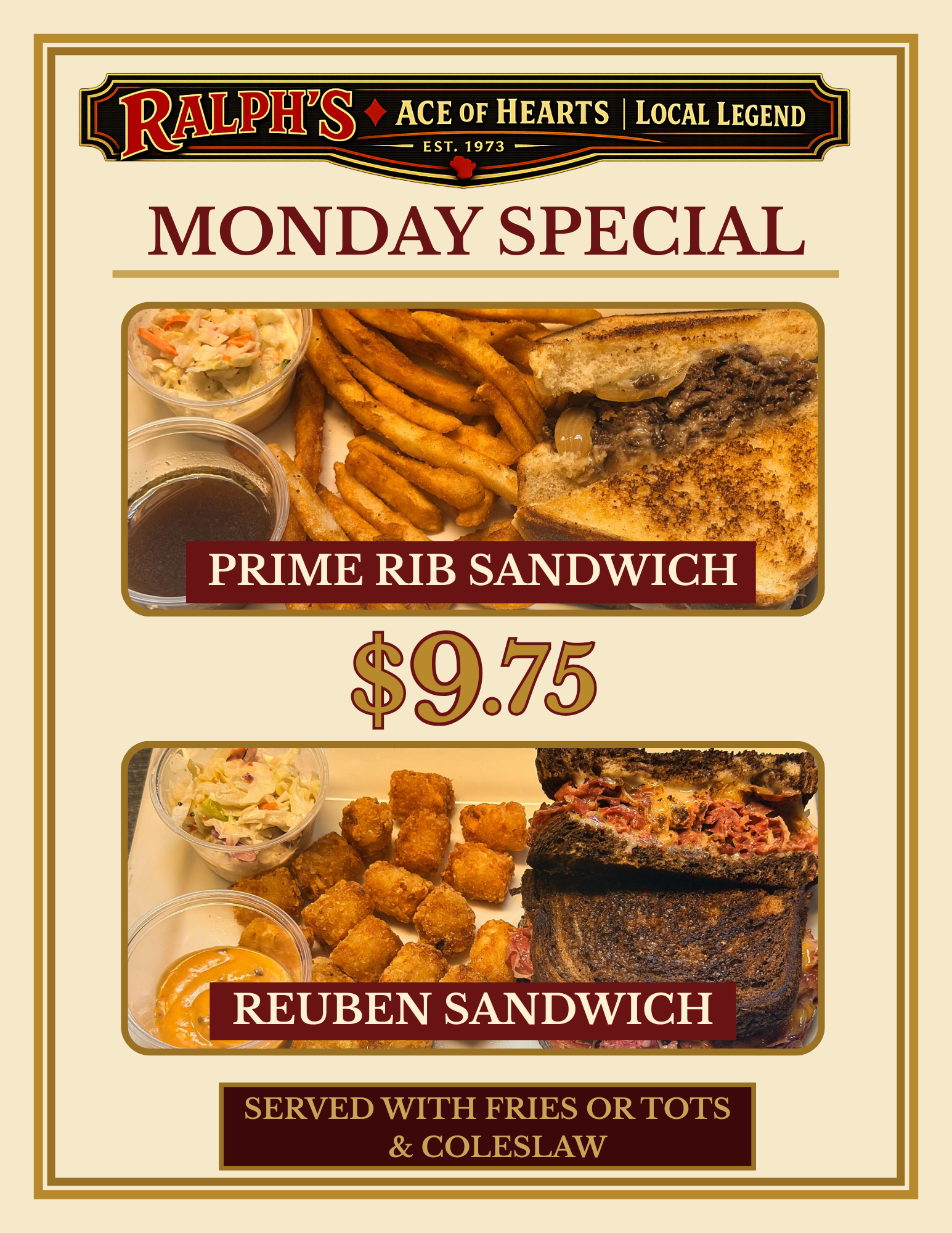 Monday weekly special at Ralph's Ace of Hearts