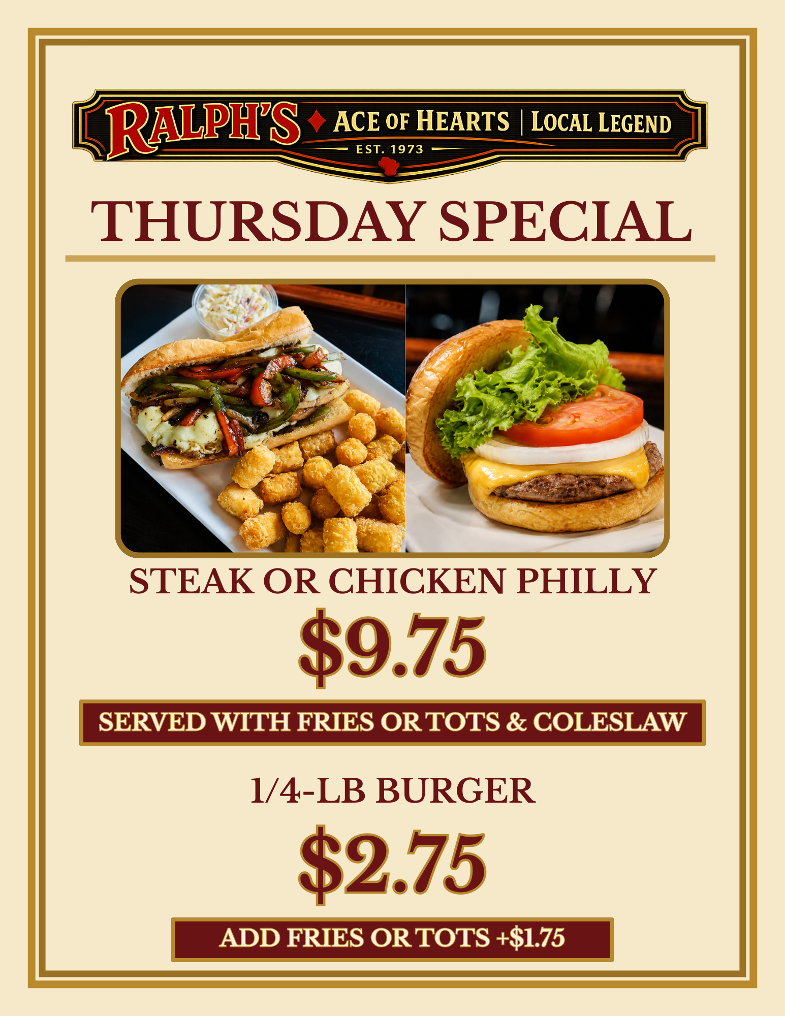 Thursday weekly special at Ralph's Ace of Hearts