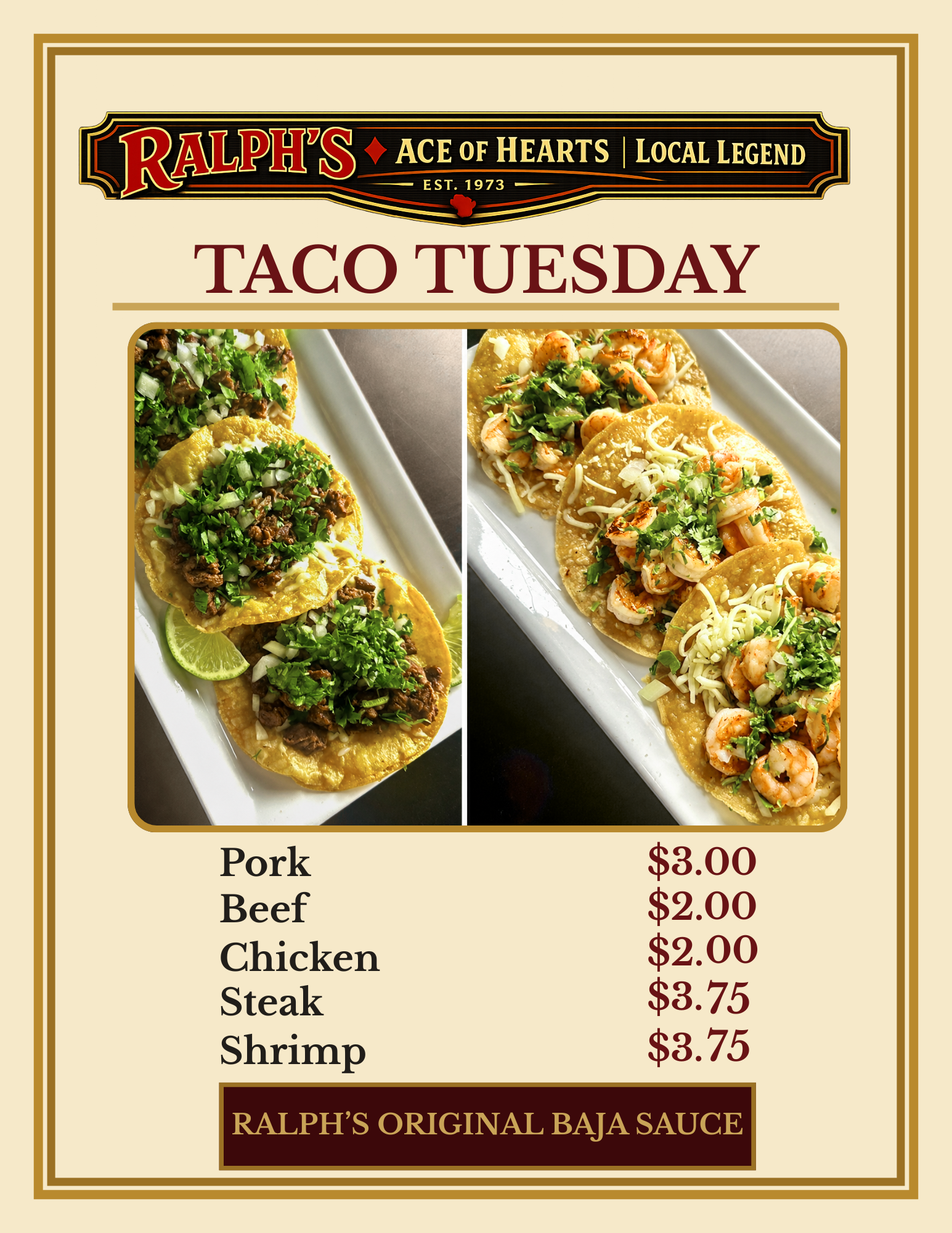 Tuesday weekly special at Ralph's Ace of Hearts