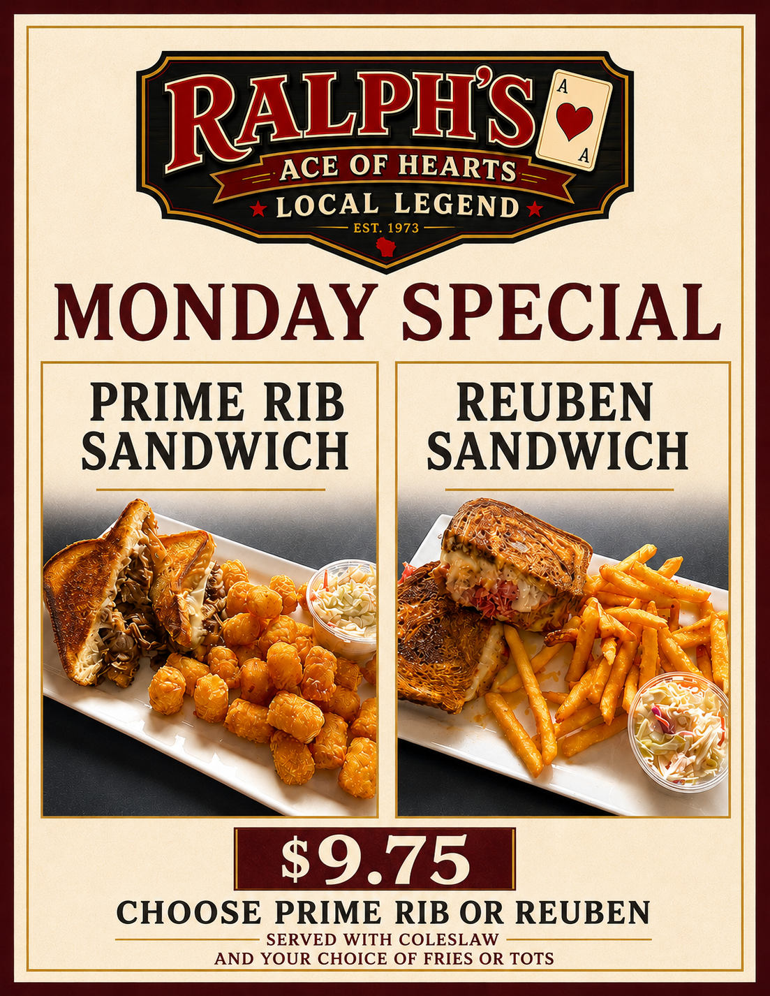 Monday Special weekly flyer at Ralph's Ace of Hearts