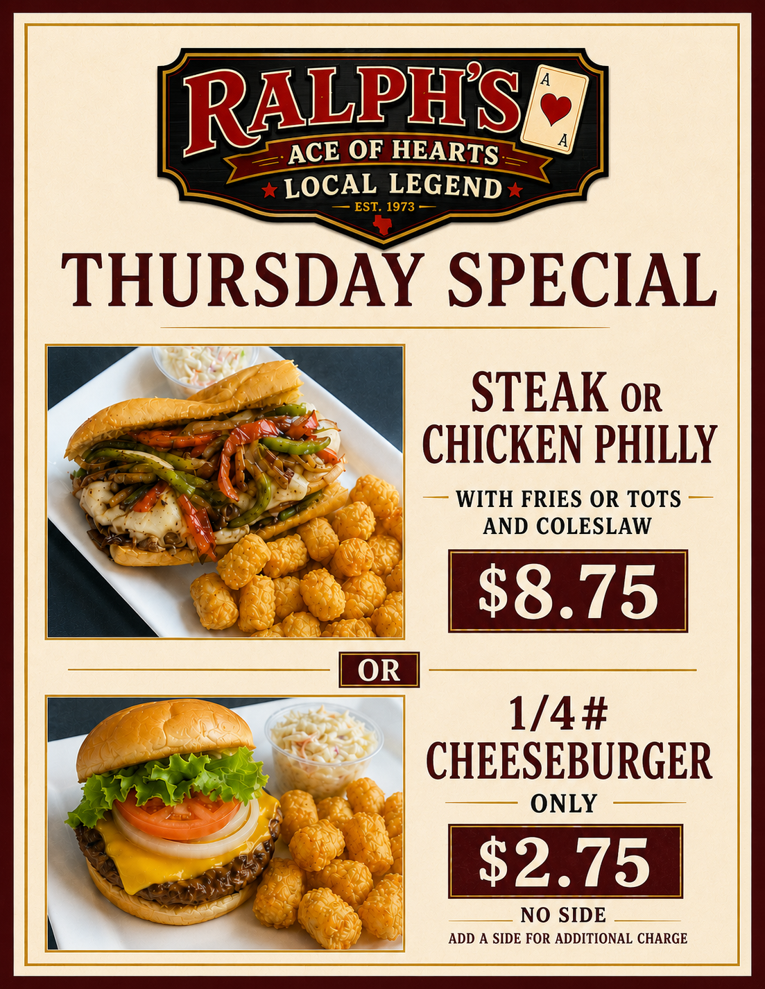 Thursday Special weekly flyer at Ralph's Ace of Hearts